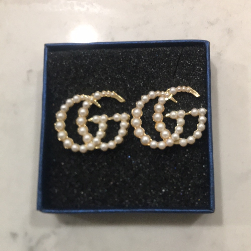 Gold Pearl Double letter ‘G’ earrings